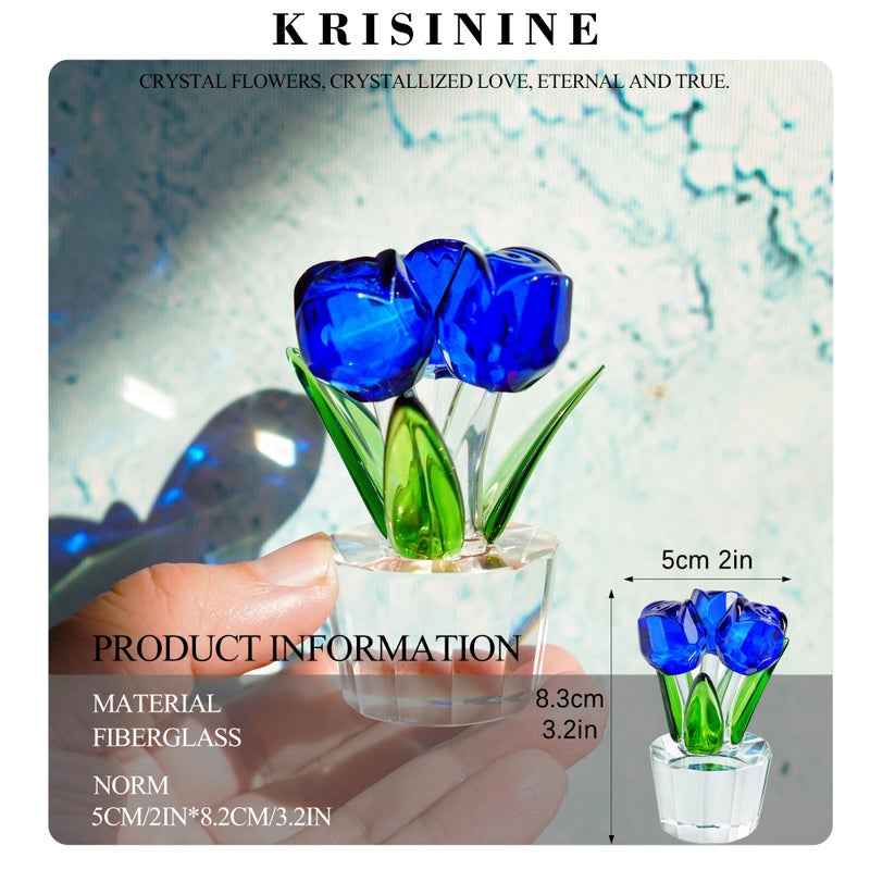 KRISININE Blue Crystal Rose Flower Figurine for Wife Girlfriend Rose Collectible Figurines for Valentine's Day(3.2 * 2inch) - Image 2