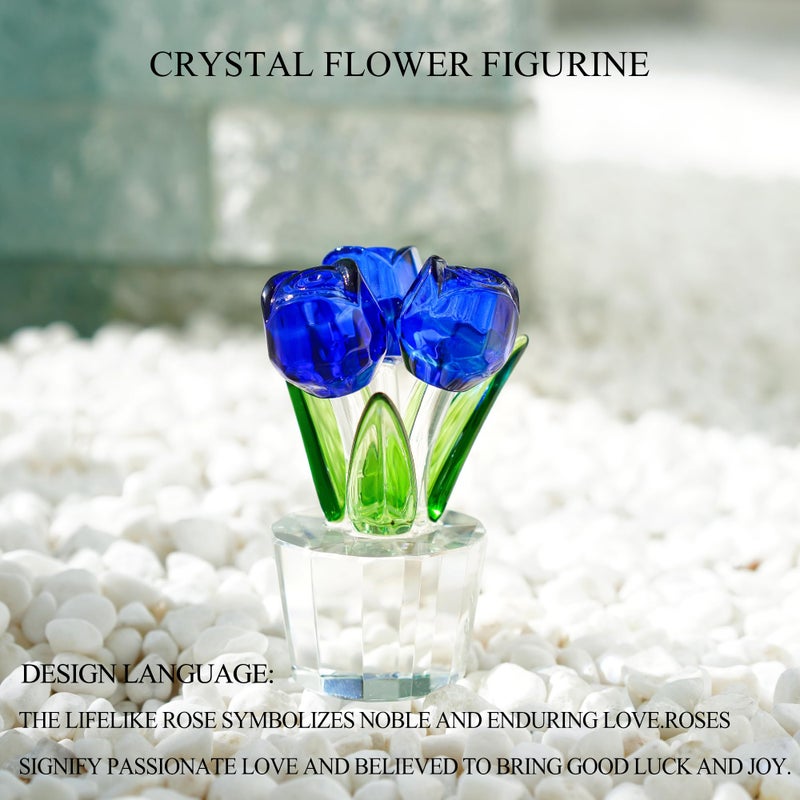 KRISININE Blue Crystal Rose Flower Figurine for Wife Girlfriend Rose Collectible Figurines for Valentine's Day(3.2 * 2inch) - Image 3