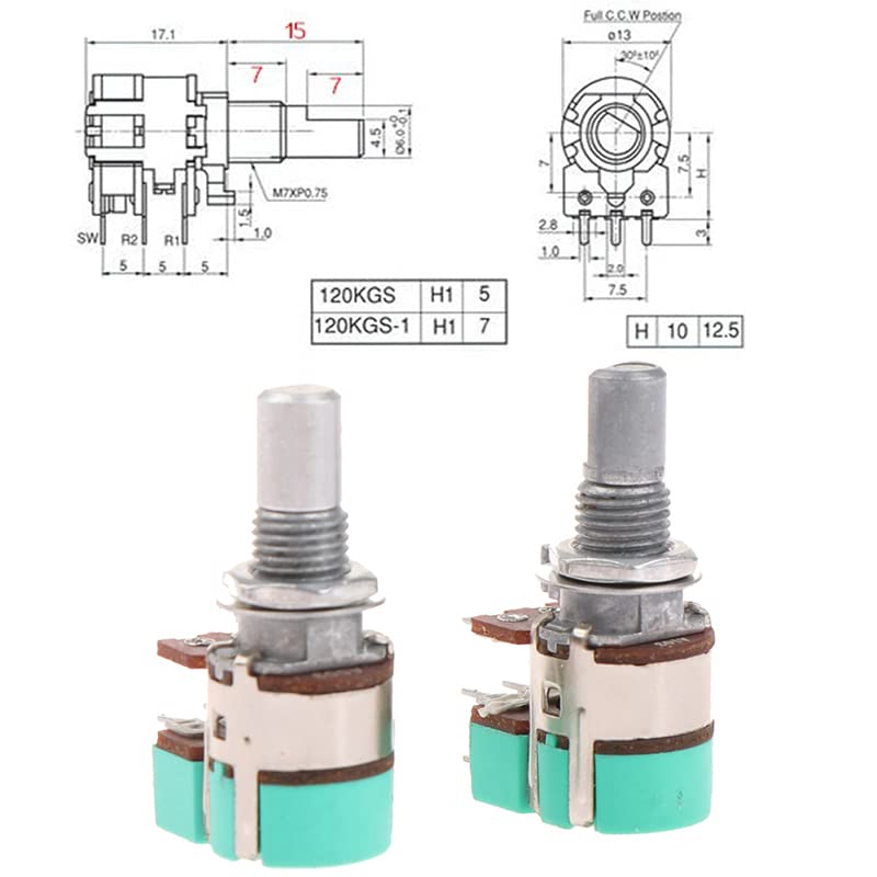 CentIoT - H120 Rotary Encoder - Digital Potentiometer Stereo Dual Channel Volume Control with switch - 8 Pin 15mm Half Shaft handle (2PCS) (A50K) - Image 3