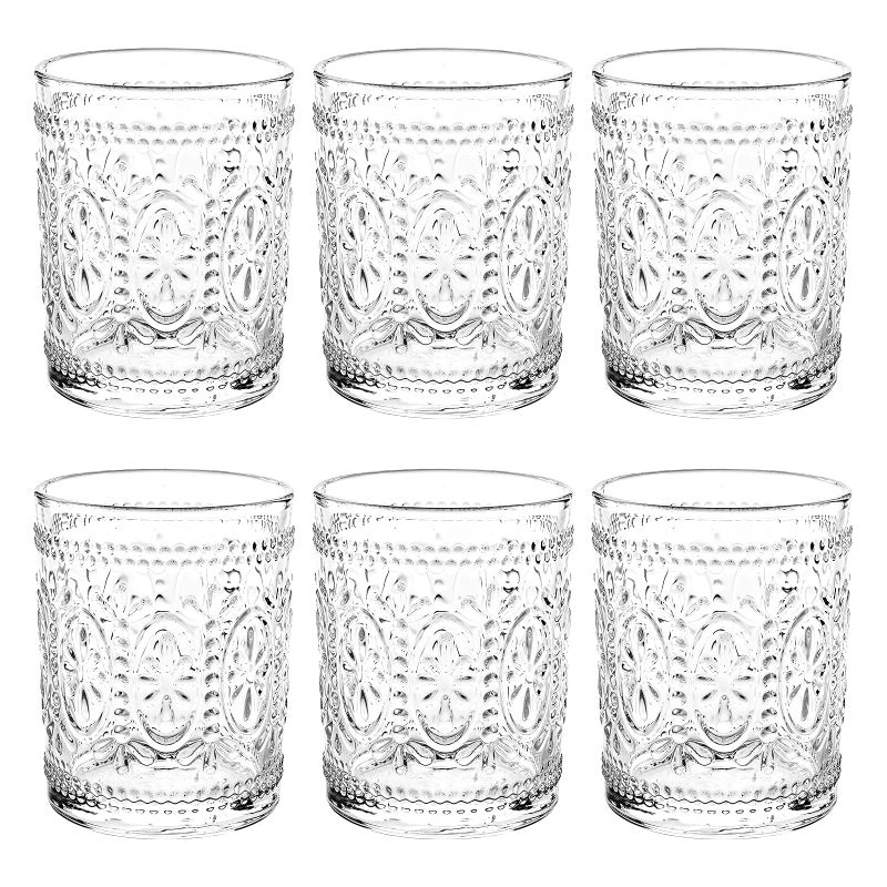 Bekith 6 Pack Drinking Glasses 95 oz Romantic Water Glasses Tumblers Heavy Duty Vintage Glassware Set for Whisky Juice Beverages Beer Cocktail
