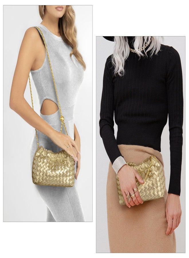 Joryin Woven Women's Crossbody Bag & Evening Purse, Trendy Dumpling Clutch & Hobo Cloud Shoulder Bag Trendy Dumpling Clutch Vegan Leather, Champagne Gold - Image 3