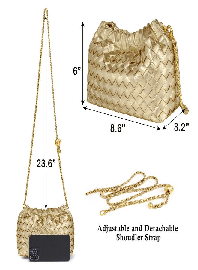 Joryin Woven Women's Crossbody Bag & Evening Purse, Trendy Dumpling Clutch & Hobo Cloud Shoulder Bag Trendy Dumpling Clutch Vegan Leather, Champagne Gold - Image 5