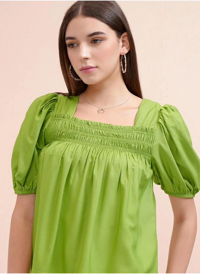 Tokyo Talkies Puff Short Sleeves Smocked Top