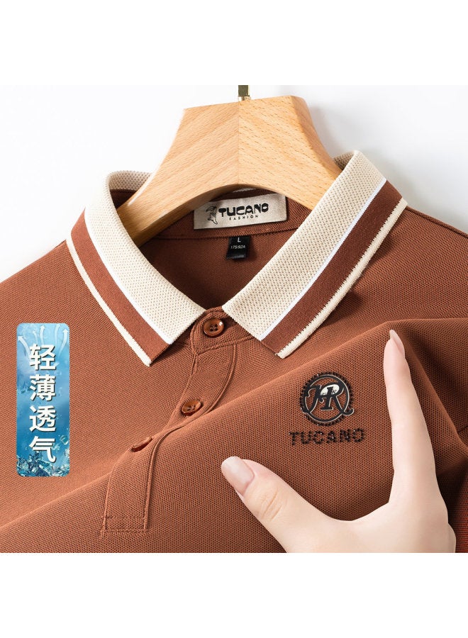 Tucano men's Classic Solid Color Collar Business Casual Breathable Short Sleeve Polo Shirt T-shirt - Image 2