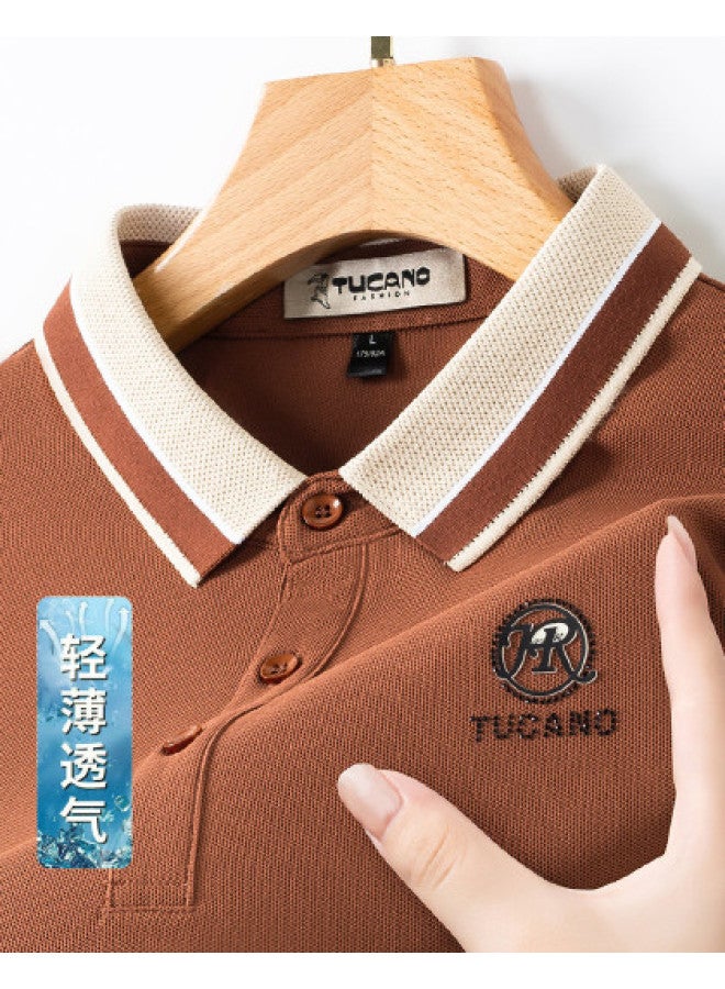 Tucano men's Classic Solid Color Collar Business Casual Breathable Short Sleeve Polo Shirt T-shirt - Image 1