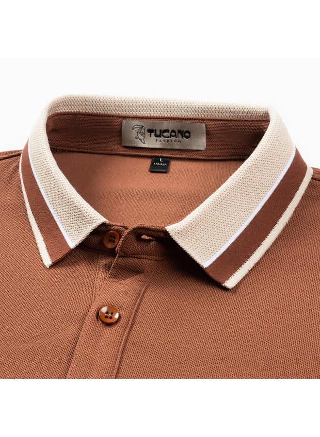 Tucano men's Classic Solid Color Collar Business Casual Breathable Short Sleeve Polo Shirt T-shirt - Image 3
