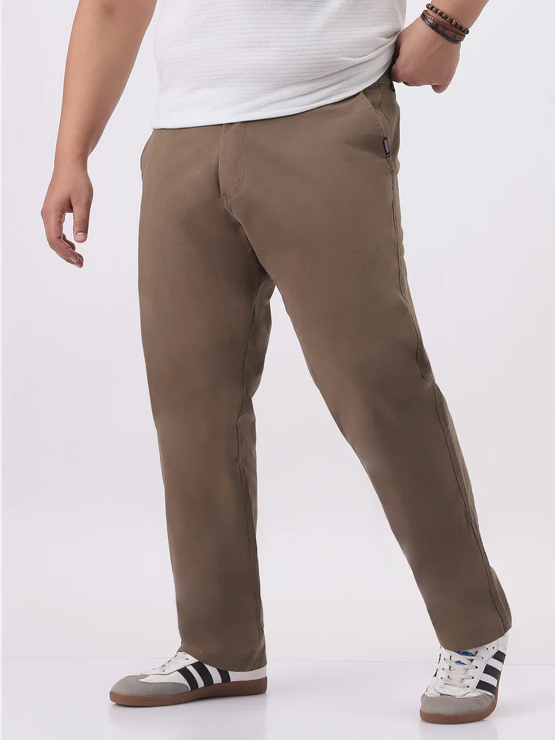 Urbano Plus Men's Dark Taupe Cotton Regular Fit Casual Chinos Trousers Stretch
