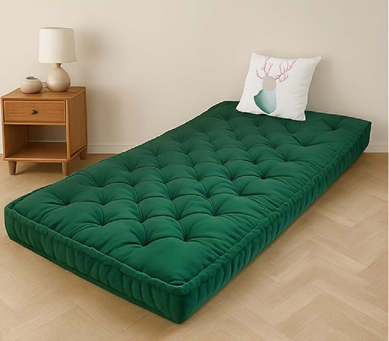 ATOOTFUSION Cotton Floor Mattress, 4 inch Thick Tufted Cushion, 72 x 30 inch, Foldable, Rollable Light Weight Cotton Mattress (Bottle Green) - Image 1
