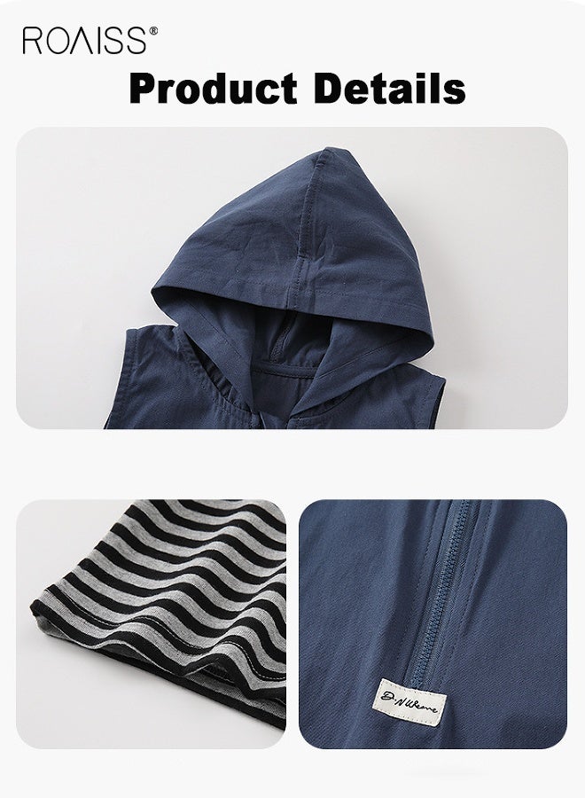 roaiss Baby Boys T-shirt and Overalls Set, Stylish Spring and Autumn Outfit with Long Sleeve Striped Top and Hooded Suspender Trousers, 2 Piece Comortable Clothing Set for Baby Boys - Image 4