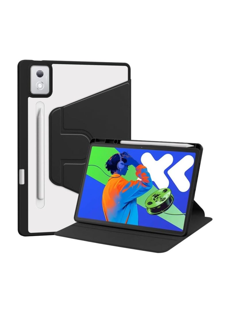 Captaintech Case Compatible with Lenovo Idea Tab Pro 12.7 Inch 2025,360 Degree Rotating Stand,Acrylic Transparent Rotating Protective Case,Multi-View Stand,with Pen Slot,Auto Sleep/Wake (Black) - Image 1