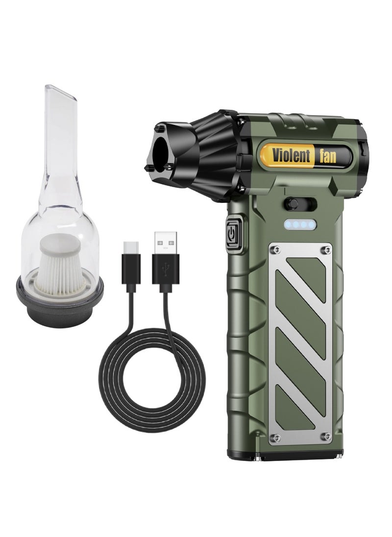 DIGI CORE Compressed Air Duster, 110000RPM Turbo Violent Fan Jet Blower Stepless Electric Cordless Car Dryer Air Blower Emergency Cutter & Hammer, Mini Blower For Leaf, Dust, PC, & Car F015-1 Vacuum Cleaner Portable Blower Green  - Image 1