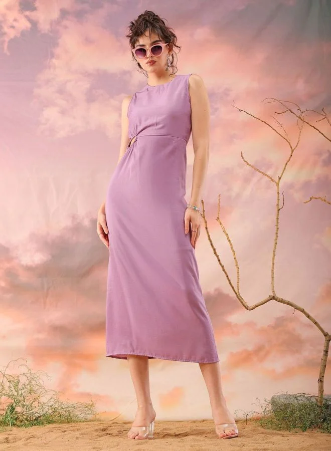Freehand  Women Fit and Flared Solid Round Neck Sleeveless Cut Out Dress for Women | Best Price UAE