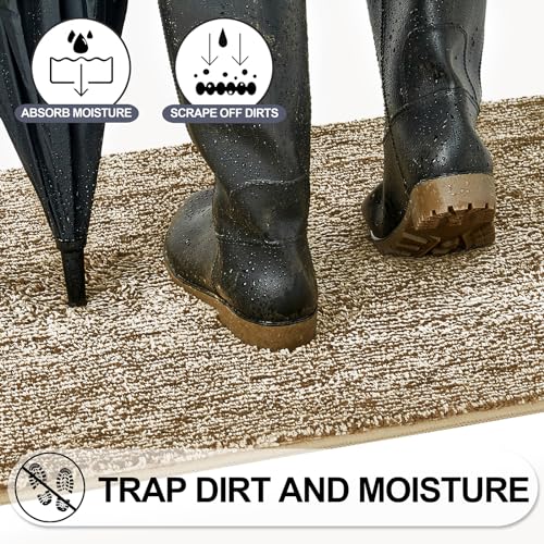 REFETONE Indoor Doormat, Front Door Mat 20"x32" Absorbent Rubber Backing Non Slip Back Door Mats, Washable Low-Profile Inside Floor Mat Door Rugs for Entryway, Resist Dirt Mud Mat for Dogs, Coffee - Image 3