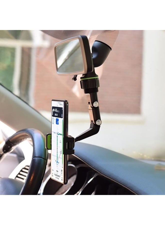 Rearview Mirror Phone Holder for Car, Universal 360° Rotating Rearview Mirror Mount for Mobile Phones and GPS, Adjustable Cell Phone Cradle Stand Compatible with All Smartphones (Black, 1PC) - Image 1