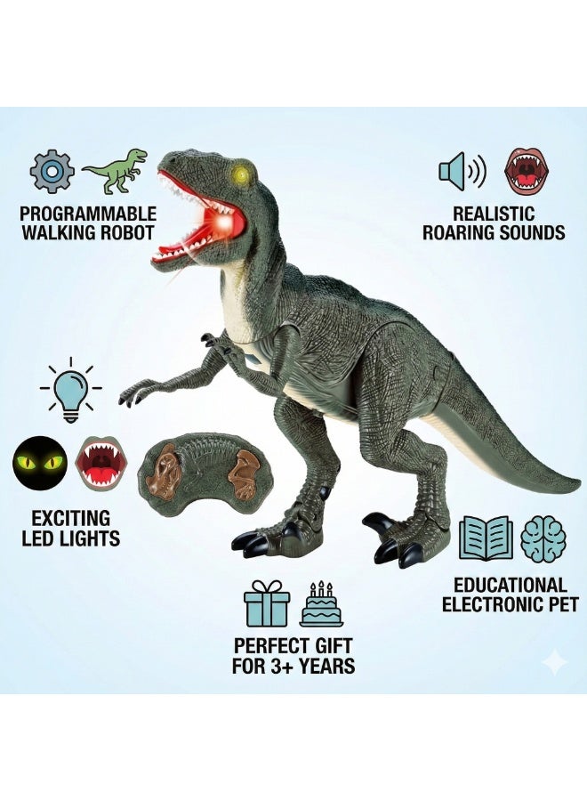 REZZOSS Dinosaur Toy for Kids Boys & Girls Remote Control – Dinosaur Planet Programmable Walking Velociraptor Robot | Realistic Roaring RC Dino with LED Lights | Educational Electronic Pet | Best Birthday Christmas Gift for 3-12 Year Olds | Green - Image 4