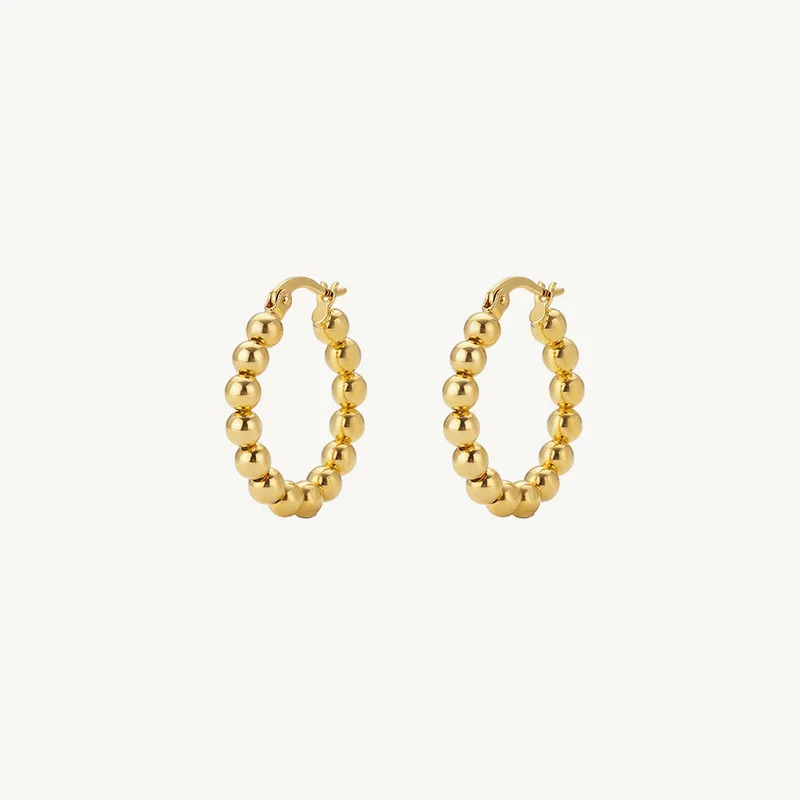 Palmonas 18K Gold Tone Plated Beaded Arc Hoop Earrings For Women - Waterproof & Anti-Tarnish