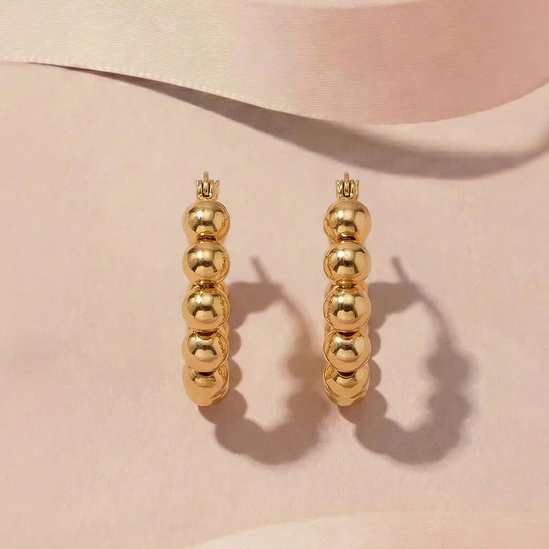 Palmonas 18K Gold Tone Plated Beaded Arc Hoop Earrings For Women - Waterproof & Anti-Tarnish