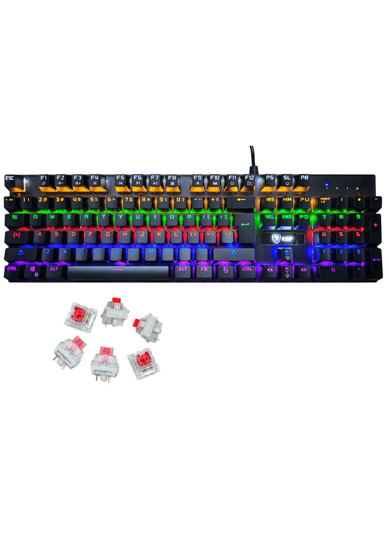 VSP - VSP Gaming Keyboard, Real Plugin Mechanical Keyboard, Full Size USB Keyboard - Hot Swap RED Switches Replaceable Rainbow LED Backlit 25 key Anti Ghost - Image 1