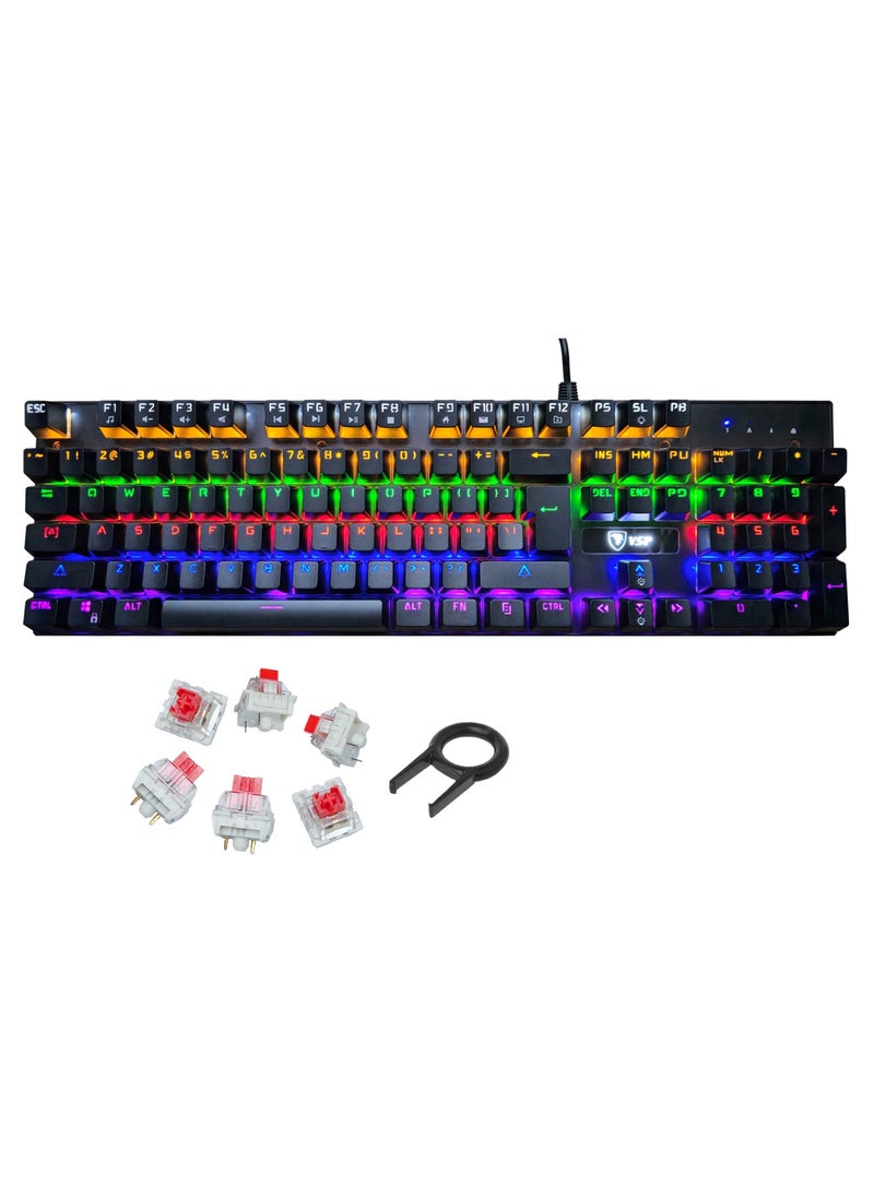 VSP - VSP Gaming Keyboard, Real Plugin Mechanical Keyboard, Full Size USB Keyboard - Hot Swap RED Switches Replaceable Rainbow LED Backlit 25 key Anti Ghost - Image 1