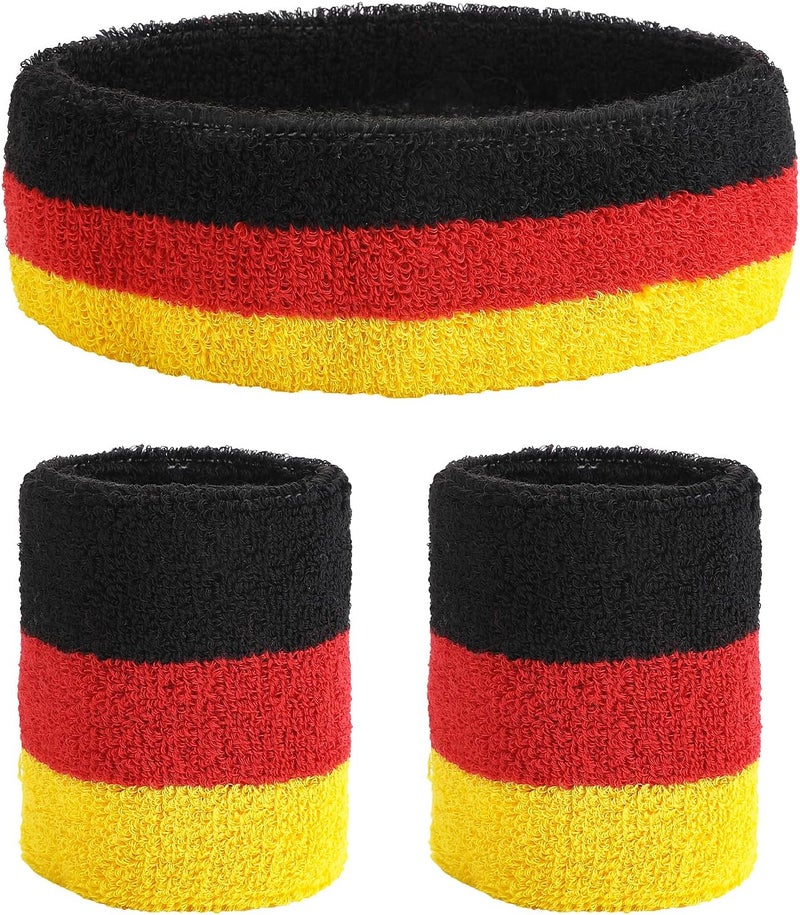 klarako Striped Sweatband Set Sports Headband Wristband Set(1 Headband and 2 Wristbands) Sweatbands for Athletic Men and Women - Image 1