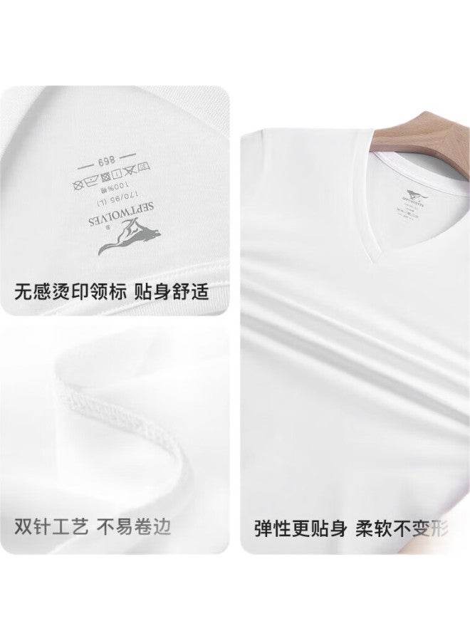 Septwolves Cl Ic V-neck Short Sleeve Men's Cotton T-shirt Men's Running Sports Base Layer Sweat-absorbent Breathable All Cotton White T H E - Image 3