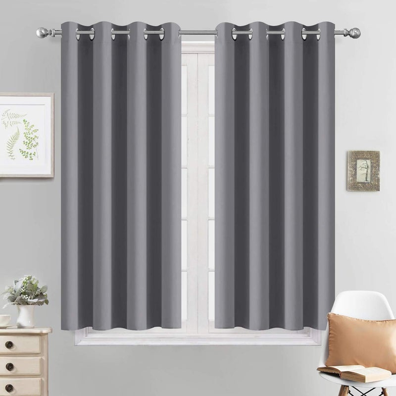 Yakamok Grey Blackout Curtains for Bedroom Light Blocking Thermal Insulated Grommet Blackout Drapes for Living Room52W by 45L Grey 2 Panels