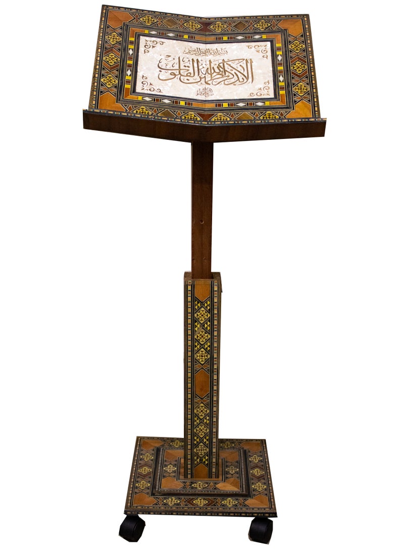 REBENUO Quran stand Damascus embossed” made of high quality wood (ila b zikr Allah tatma'an al-quloob) - Image 2