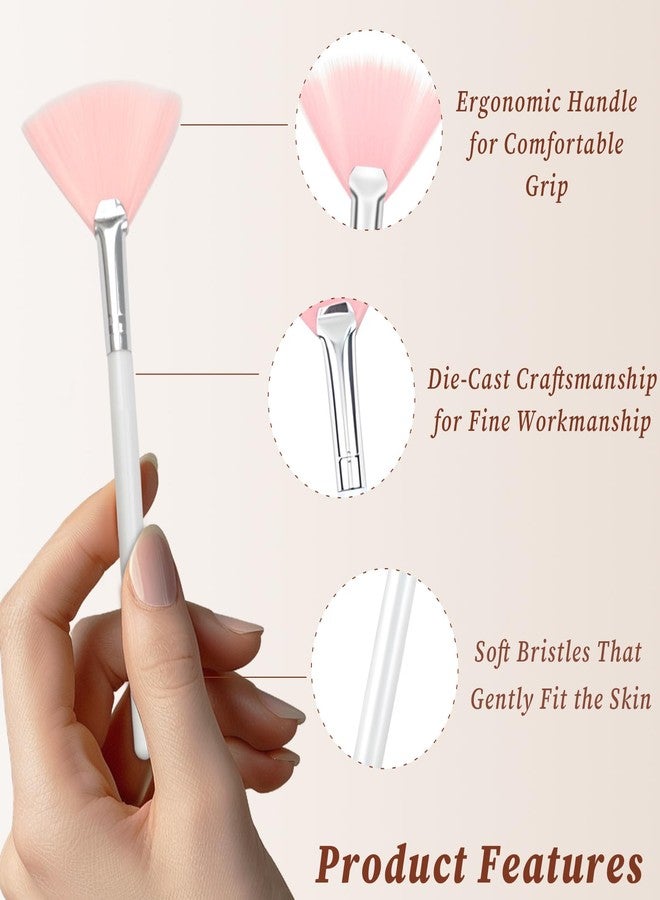 Zoolinn Facial Fan Brushes Set of 6- Pink & White, Soft Face Mask Applicator Brushes for Estheticians, Flat Head Makeup Tools for Women & Girls - Image 2