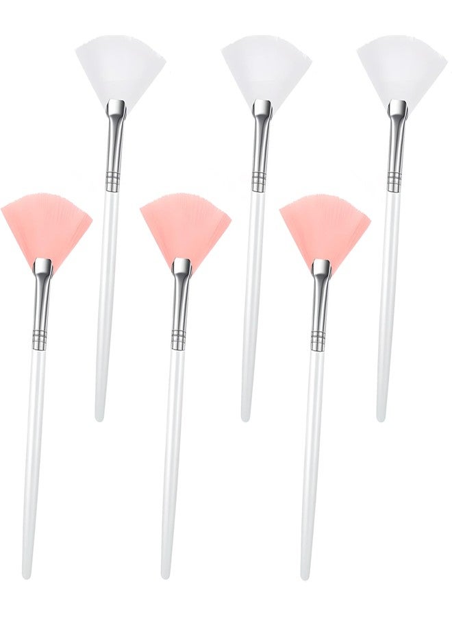 Zoolinn Facial Fan Brushes Set of 6- Pink & White, Soft Face Mask Applicator Brushes for Estheticians, Flat Head Makeup Tools for Women & Girls - Image 1