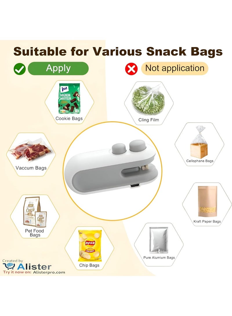 Small 2-in-1 Bag Sealer, Rechargeable with USB Type-C Port: Seal snacks and meals and keep them while on the go - Image 2