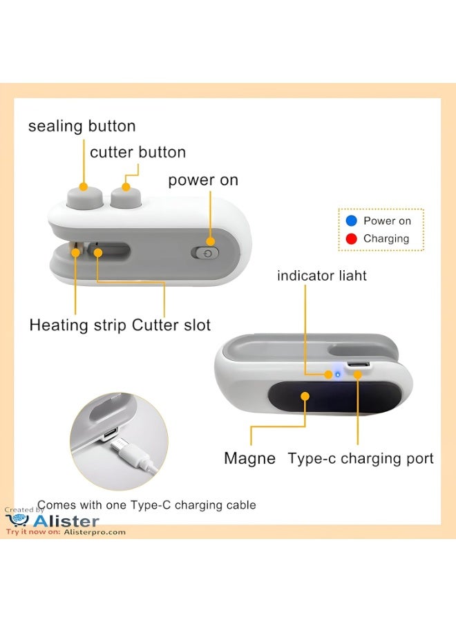 Small 2-in-1 Bag Sealer, Rechargeable with USB Type-C Port: Seal snacks and meals and keep them while on the go - Image 3