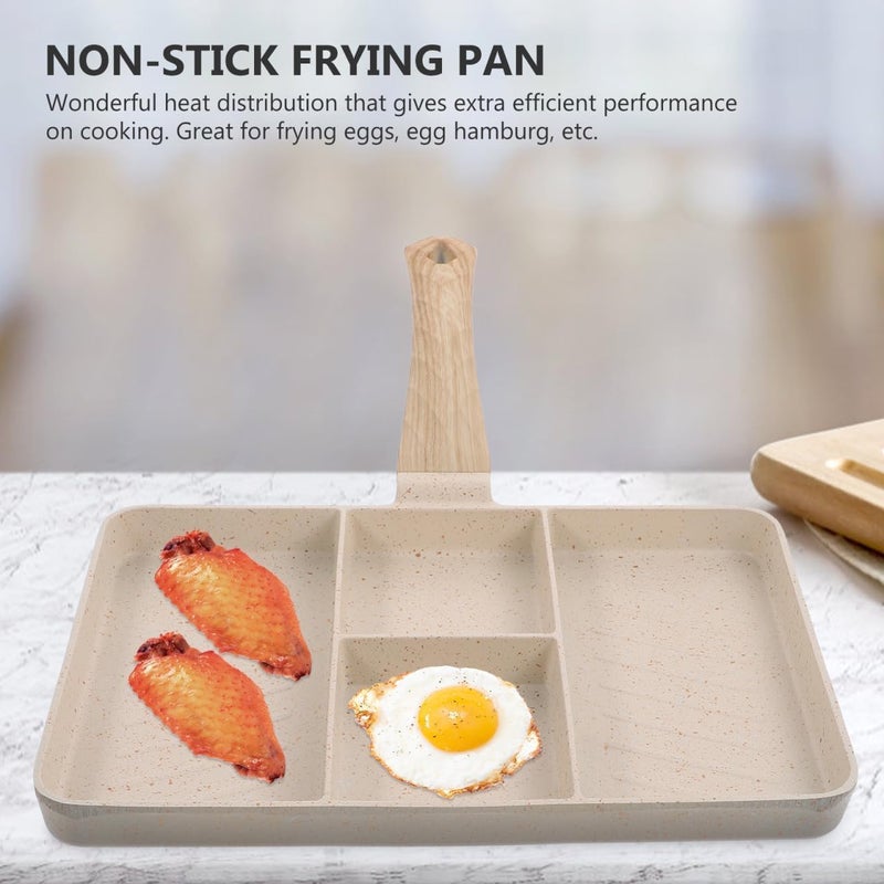 Tazweeq Non Stick Grill Pan, Pancake Omelette Pan, Domestic Multifunctional 4 Section Pan for Frying Eggs, Steak and Vegetables,Suitable for Gas Stove, Induction Cooker, Infrared Cooker, White - Image 3