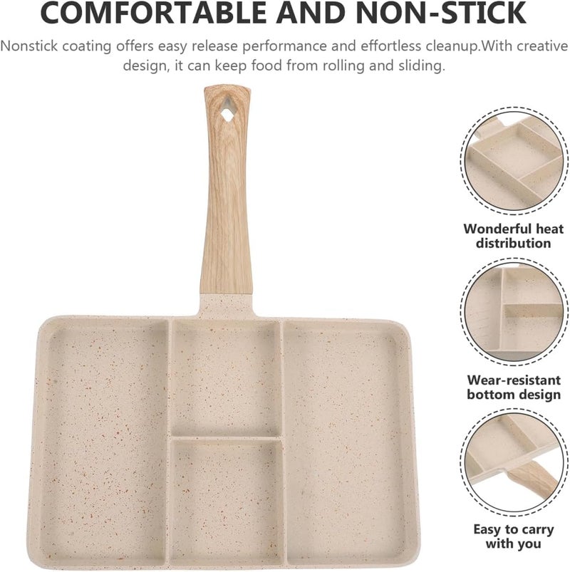 Tazweeq Non Stick Grill Pan, Pancake Omelette Pan, Domestic Multifunctional 4 Section Pan for Frying Eggs, Steak and Vegetables,Suitable for Gas Stove, Induction Cooker, Infrared Cooker, White - Image 2