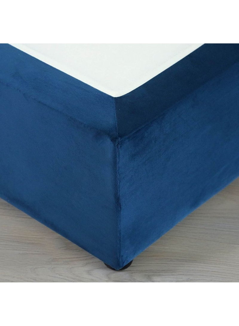 Karnak Square Design Upholstered Velvet Bed Frame Bedroom Furniture Strong And Sturdy Modern Design Wooden Bed | Quiet & Comfortable Bed (HC - Wide Single 120x200cm, Blue) - Image 5