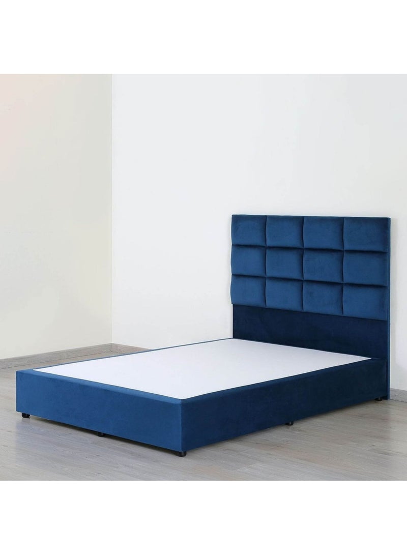 Karnak Square Design Upholstered Velvet Bed Frame Bedroom Furniture Strong And Sturdy Modern Design Wooden Bed | Quiet & Comfortable Bed (HC - Wide Single 120x200cm, Blue) - Image 3