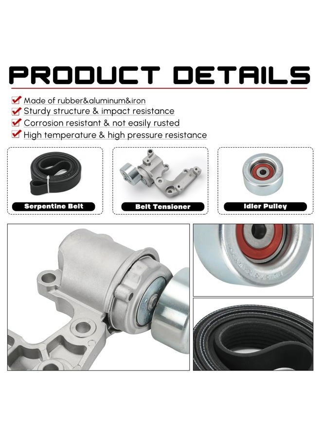 FQRANBO Drive Belt Tensioner and Idler Pulley Serpentine Belt Kit Compatible with Lexus IS250 ES350 Rx350 for Toyota Avalon Rav4 Sienna Camry Highlander Venza 3.5L V6 Replace 89374 7PK1550 1662031021 - Image 3