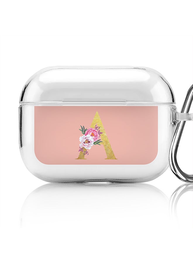 Stylizedd Classic Clear printed Case for Apple Airpods Pro Soft TPU Gel Thin Transparent Flexible Cover - Custom Monogram Initial Letter Floral Pattern Alphabet - A (Rose Pink ) - Image 1