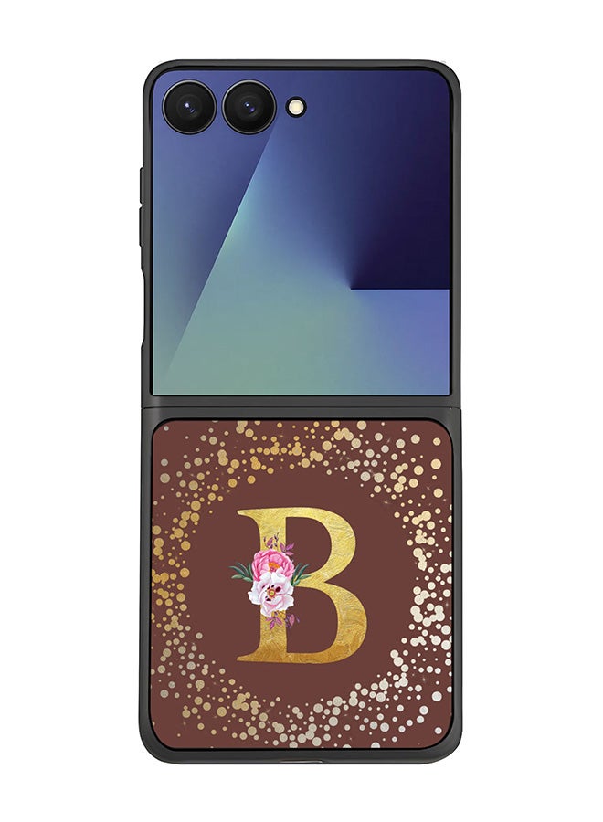 Stylizedd For Samsung Galaxy Z Flip7 Case,Slim fit Camera Protection, Shockproof Thin Phone cover  - Custom Monogram Floral - B  (Brown )