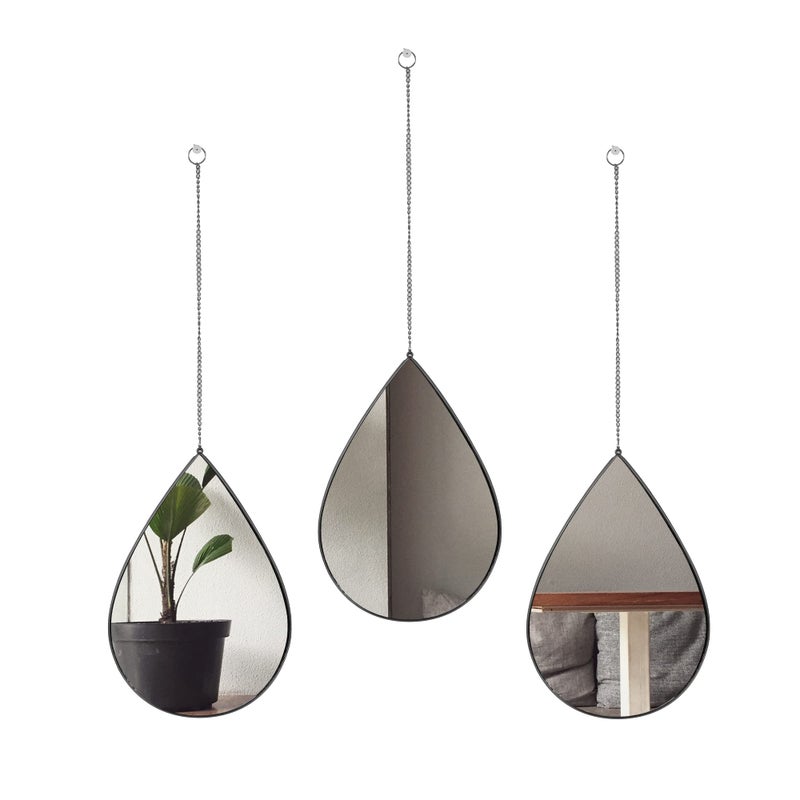 DECANIT DECANIT Black Mirrors for Wall Decoration Teardrop Mirrors for Living Room Decor  Home Decor Pack of 3 