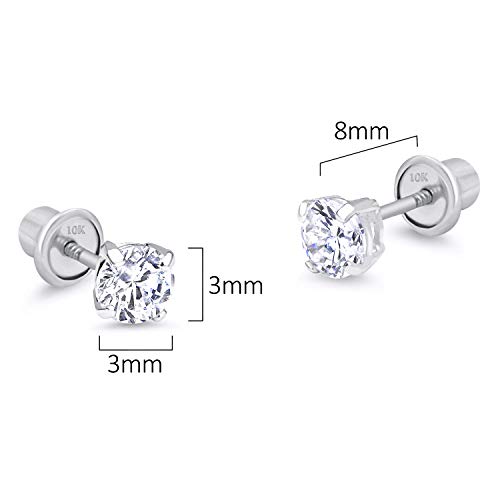 Lovearing 10k White Gold 3mm Basket Round CZ Cubic Zirconia Solitaire Children Screw Back Baby Girls Earrings - Image 2