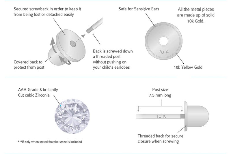 Lovearing 10k White Gold 3mm Basket Round CZ Cubic Zirconia Solitaire Children Screw Back Baby Girls Earrings - Image 4