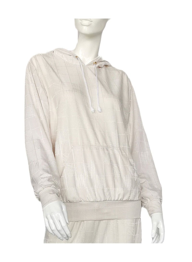 Sana'a Kayum Off White Jacquard Textured Hoodie And Track Set  - Image 5