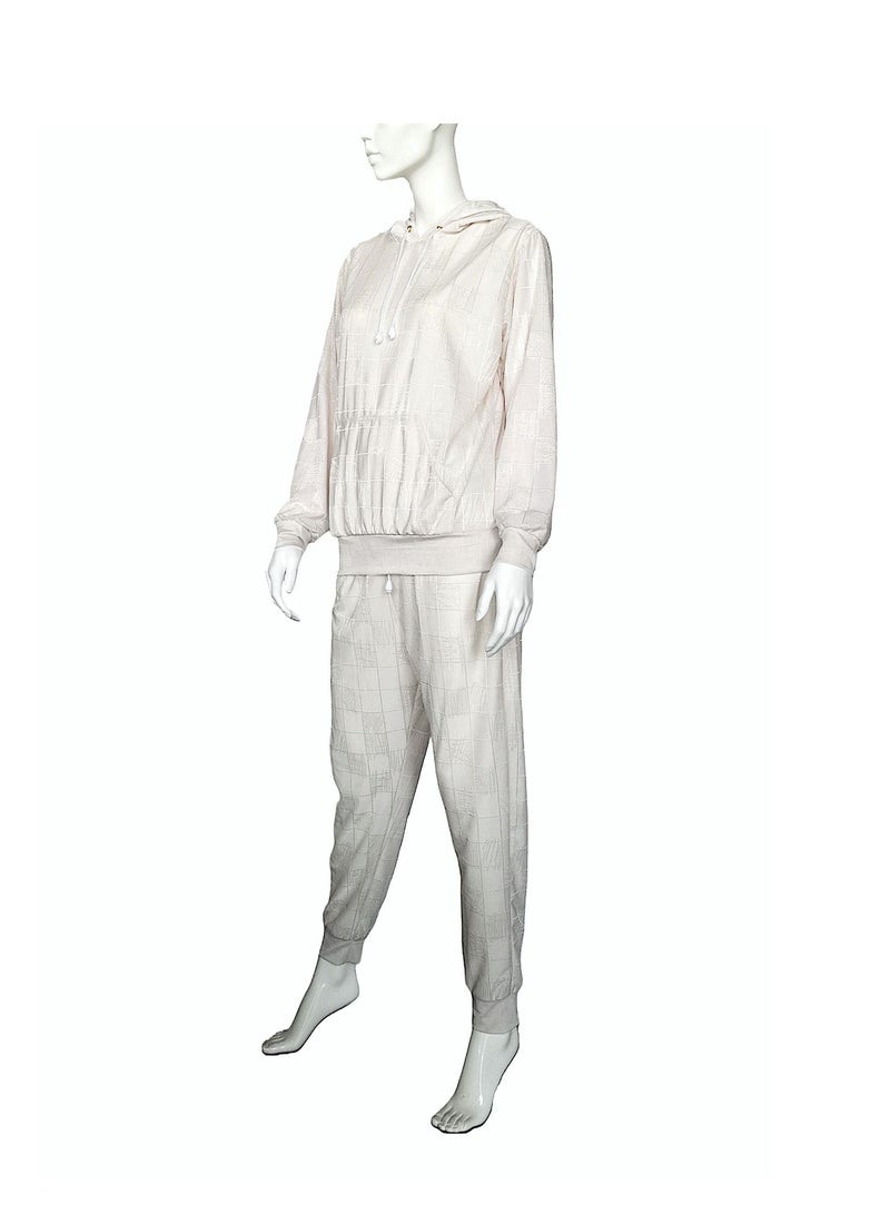 Sana'a Kayum Off White Jacquard Textured Hoodie And Track Set  - Image 1