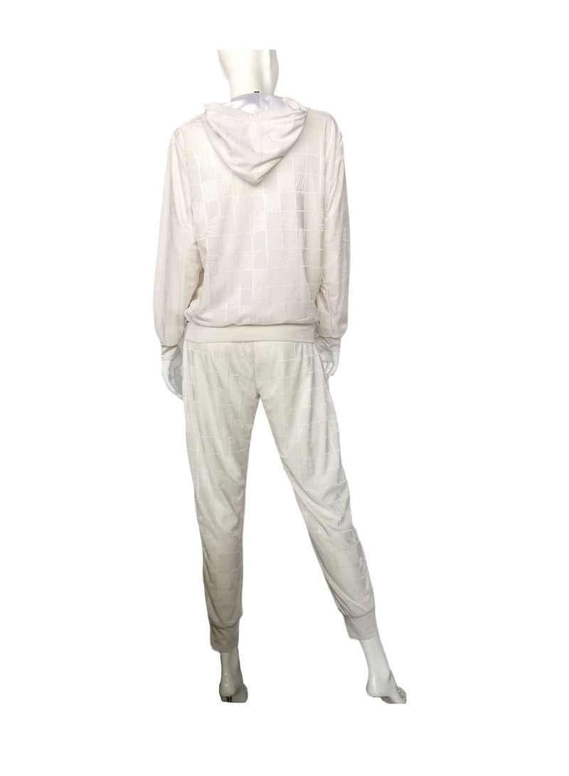 Sana'a Kayum Off White Jacquard Textured Hoodie And Track Set  - Image 3