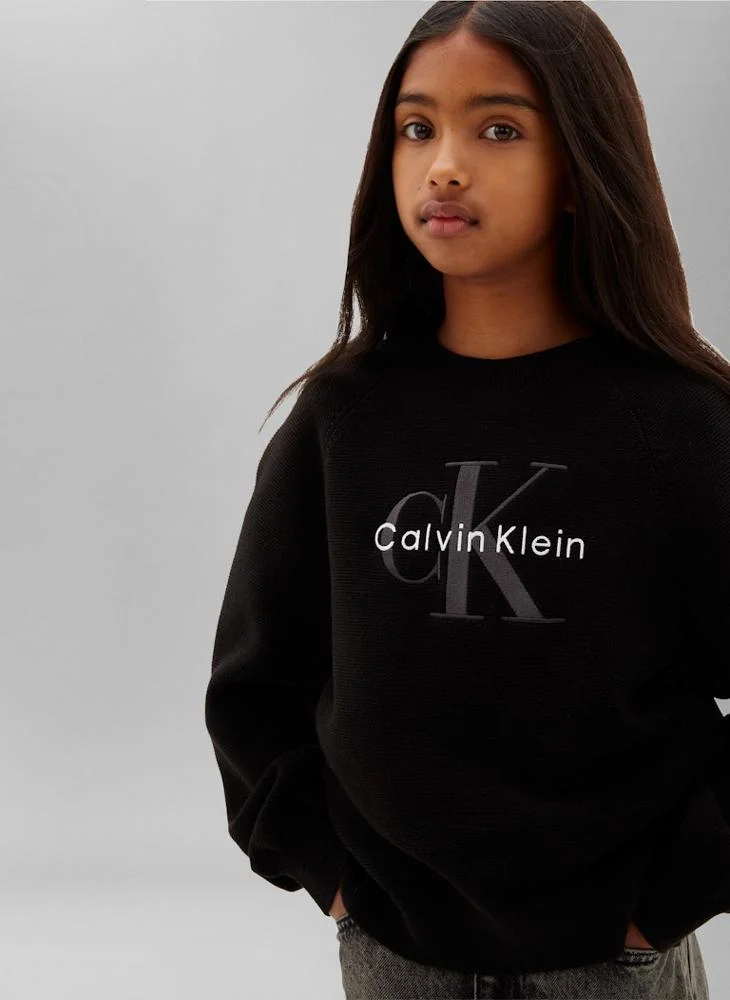 Calvin Klein Jeans Pvh Black Monologo Embroidery Crew Neck Jumper for Women | Best Price UAE