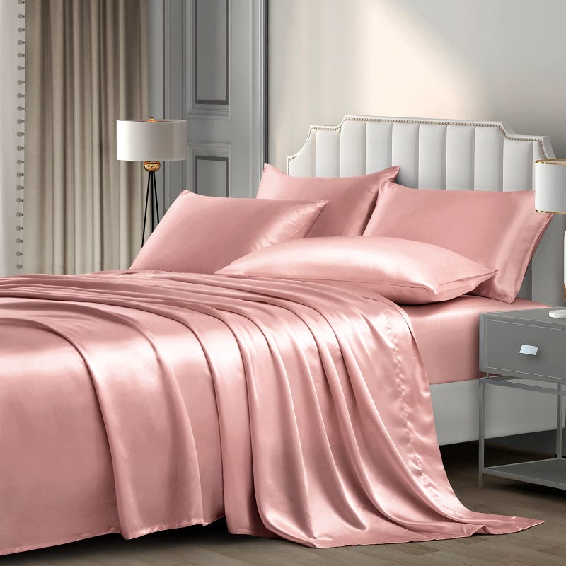 P Pothuiny Pothuiny Satin Sheets Queen  Luxury Silky Satin Bed Sheets 6 Pieces Champagne 1 Fitted  1 Flat  4 Pillow Cases