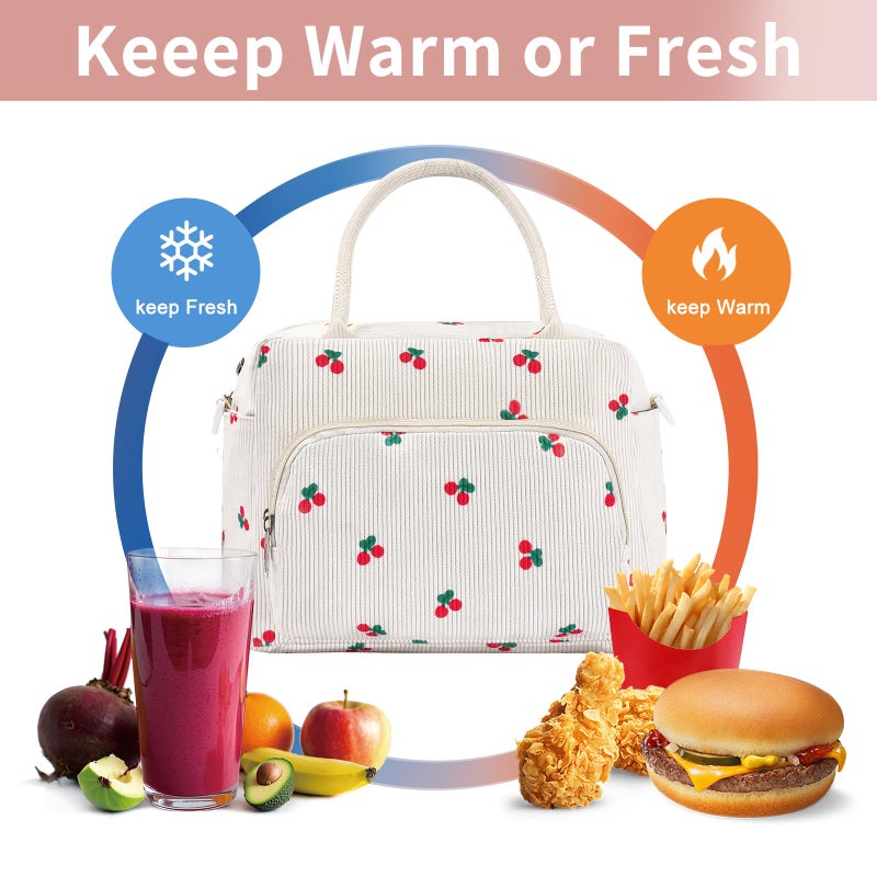GASSDA Lunch Box for Women Insulated Lunch Bag Women Adult Cute Lunch Bags Reusable Lunchbox Cooler Tote Bag for Work Picnic (Beige-Cherry) - Image 5