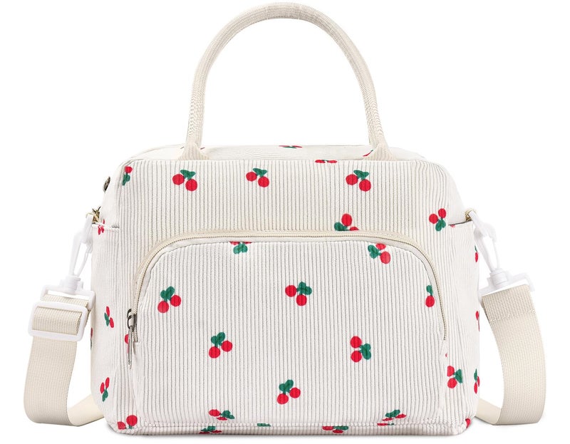 GASSDA Lunch Box for Women Insulated Lunch Bag Women Adult Cute Lunch Bags Reusable Lunchbox Cooler Tote Bag for Work Picnic (Beige-Cherry) - Image 1