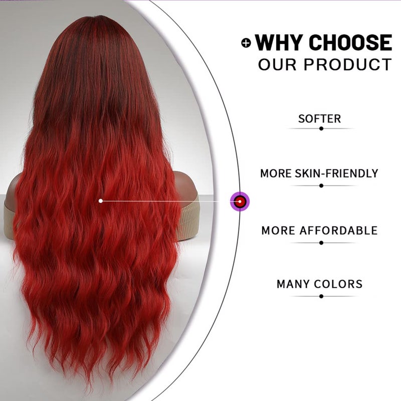 Esmee Ombre Red Long Wavy Wigs for Women Synthetic Hair Heat Resistant Wig for Daily Party Cosplay Use-28 Inches - Image 4