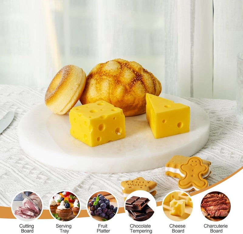 BCS Natural Round Marble Charcuterie and Cutting Boards for Kitchen 10 Marble Cheese Pastry Board Stone Slab for baking Pastries Bread Chocolate Candy Namib Fantasy - Image 4